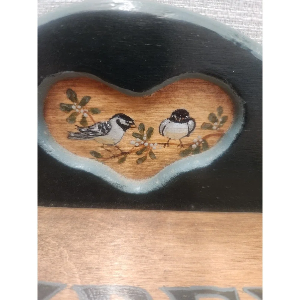 Vtg. Hand Painted Wood Primitive Matchbook Tea Box Kitchen Floral Birds Folk Art
